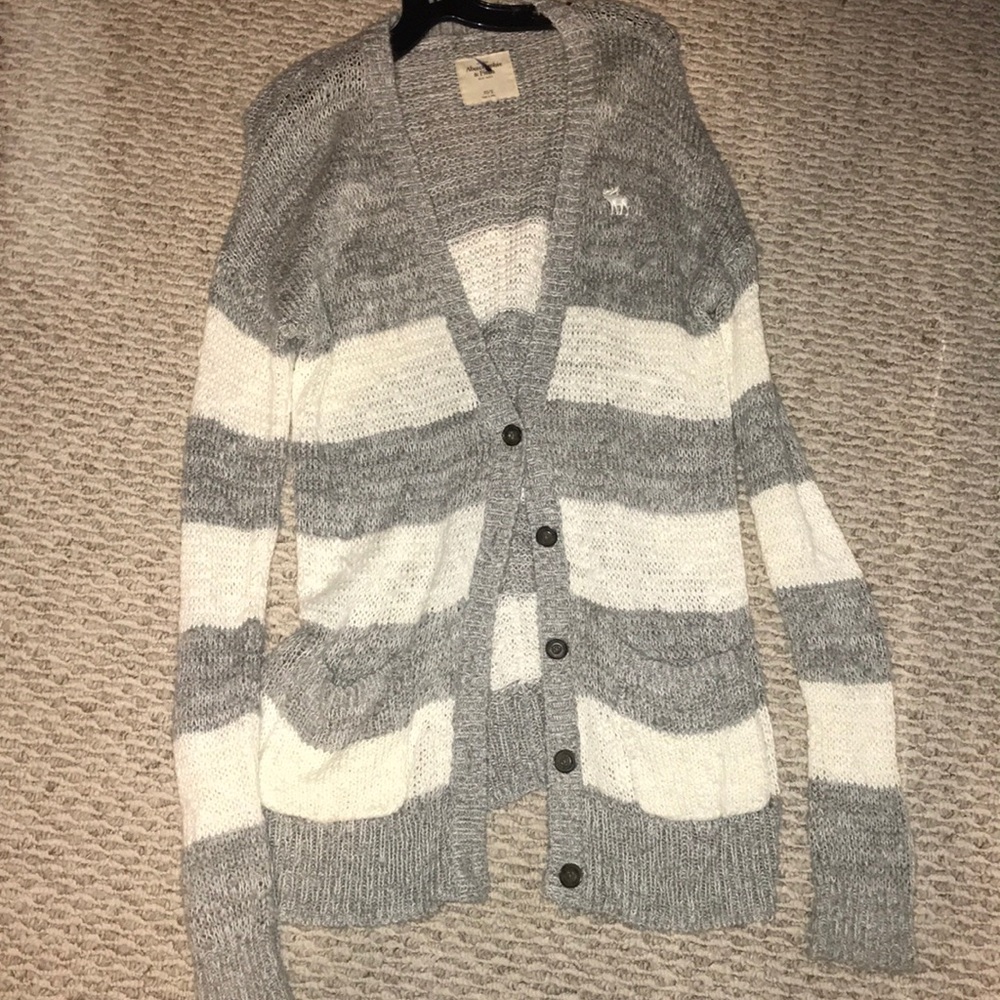 Gray and white cardigan